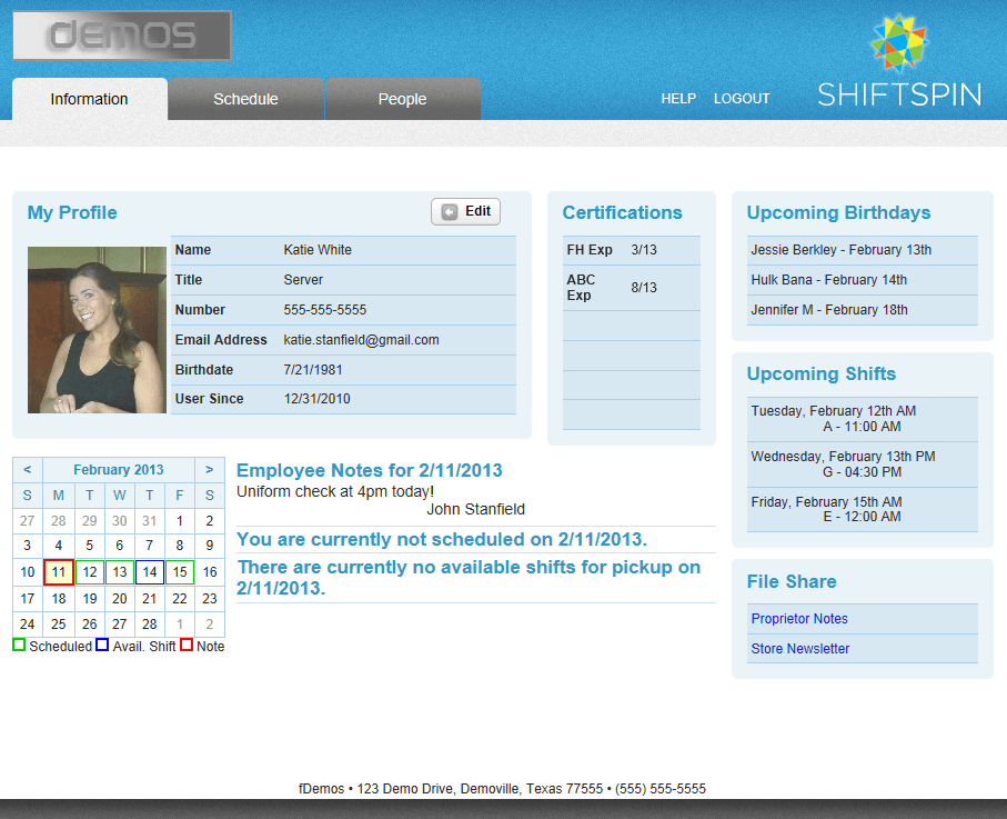 Shift Scheduling, People, and Information Network - SHIFTSPIN